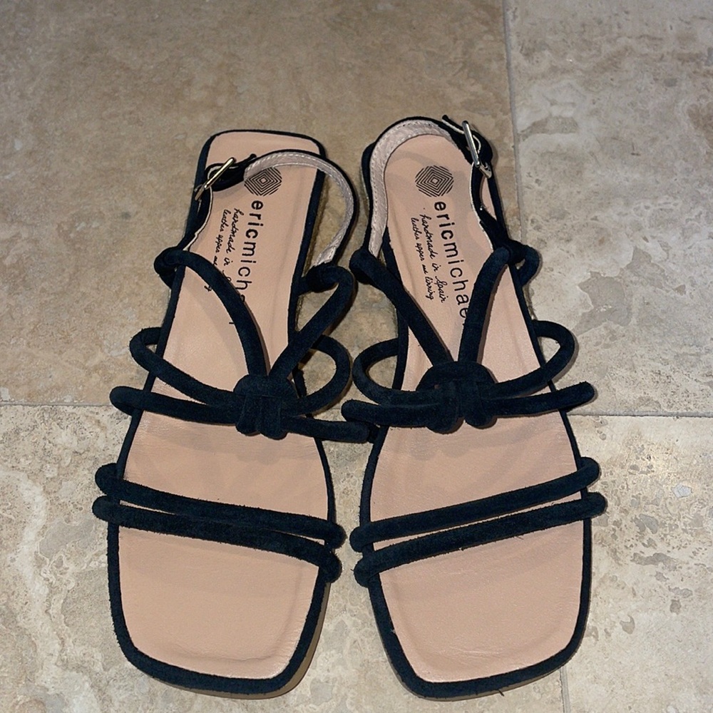 NWOT Eric Michael Black Leather/Suede Espadrilles